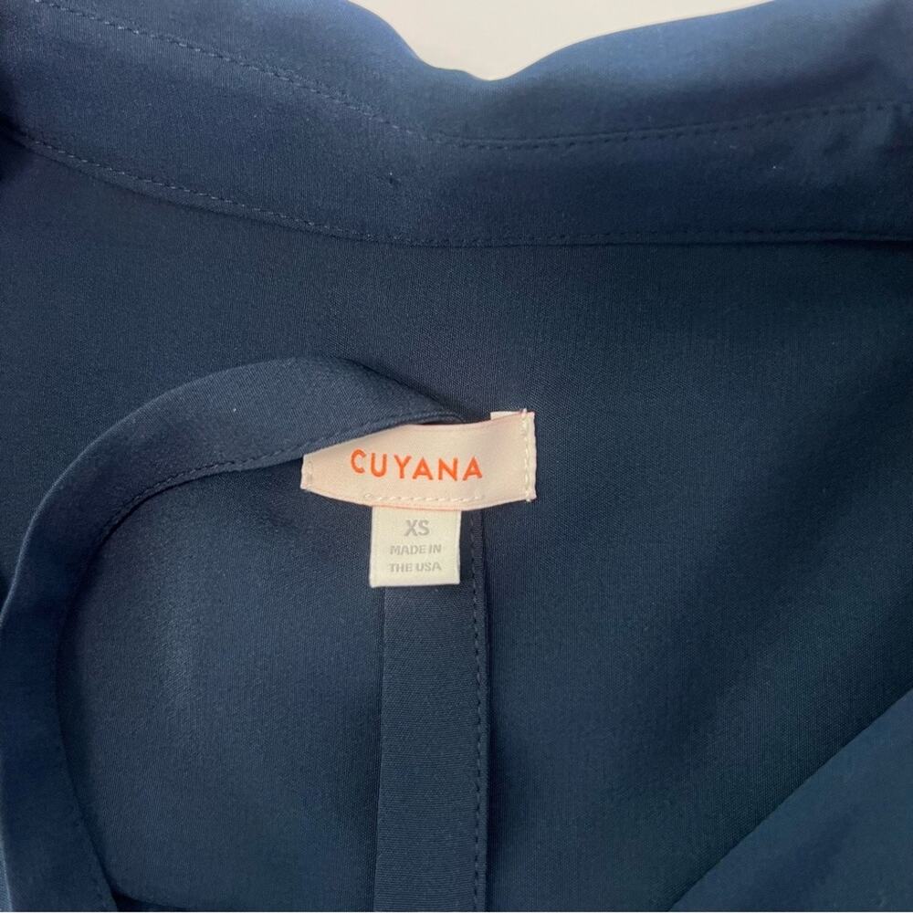 Cuyana Sz XS Gathered Silk Shirt Dress Long Sleeve Navy Blue with Belt - Picture 3 of 7